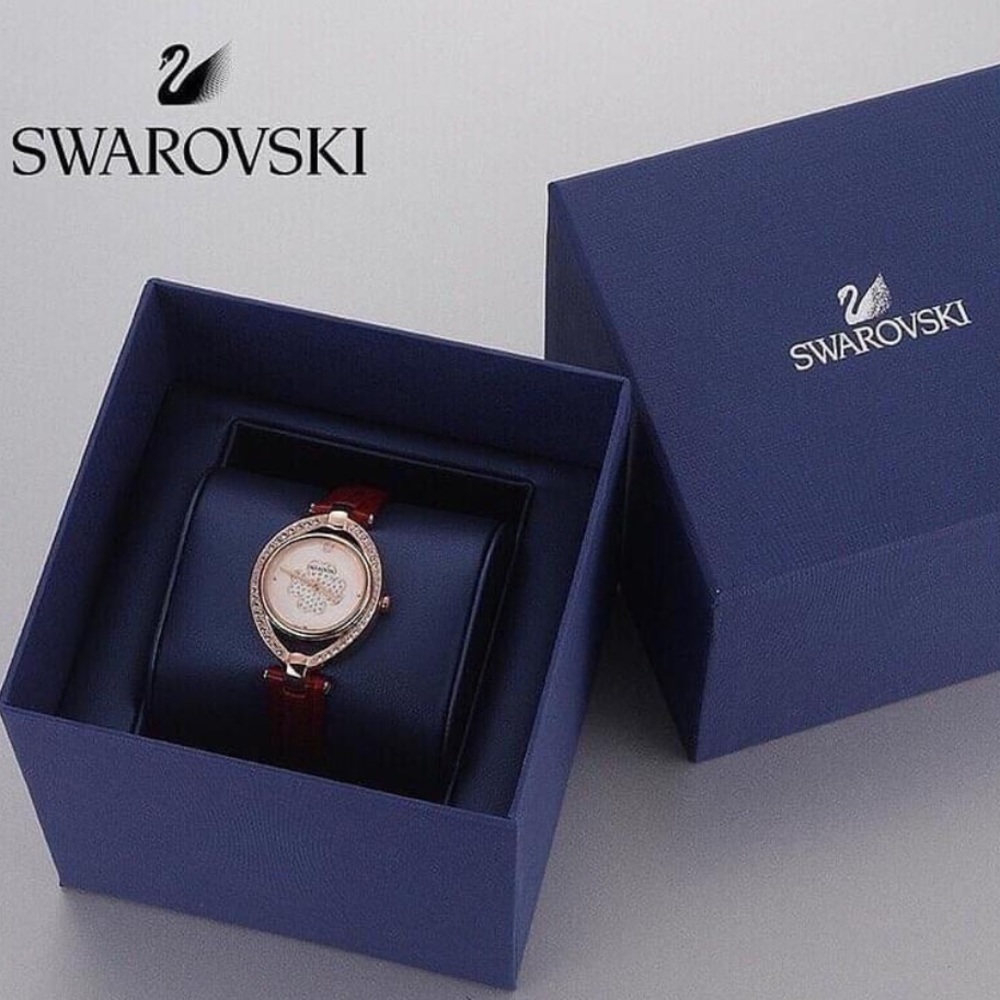 New Swarovski Stella Women's Watch Leather Strap LS Red 29 mm 5421822 - Picture 4 of 17